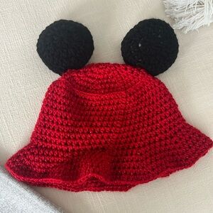 Red crochet Mickey ear bucket hat